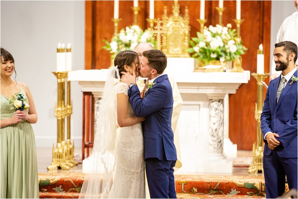 First kiss at Catholic wedding