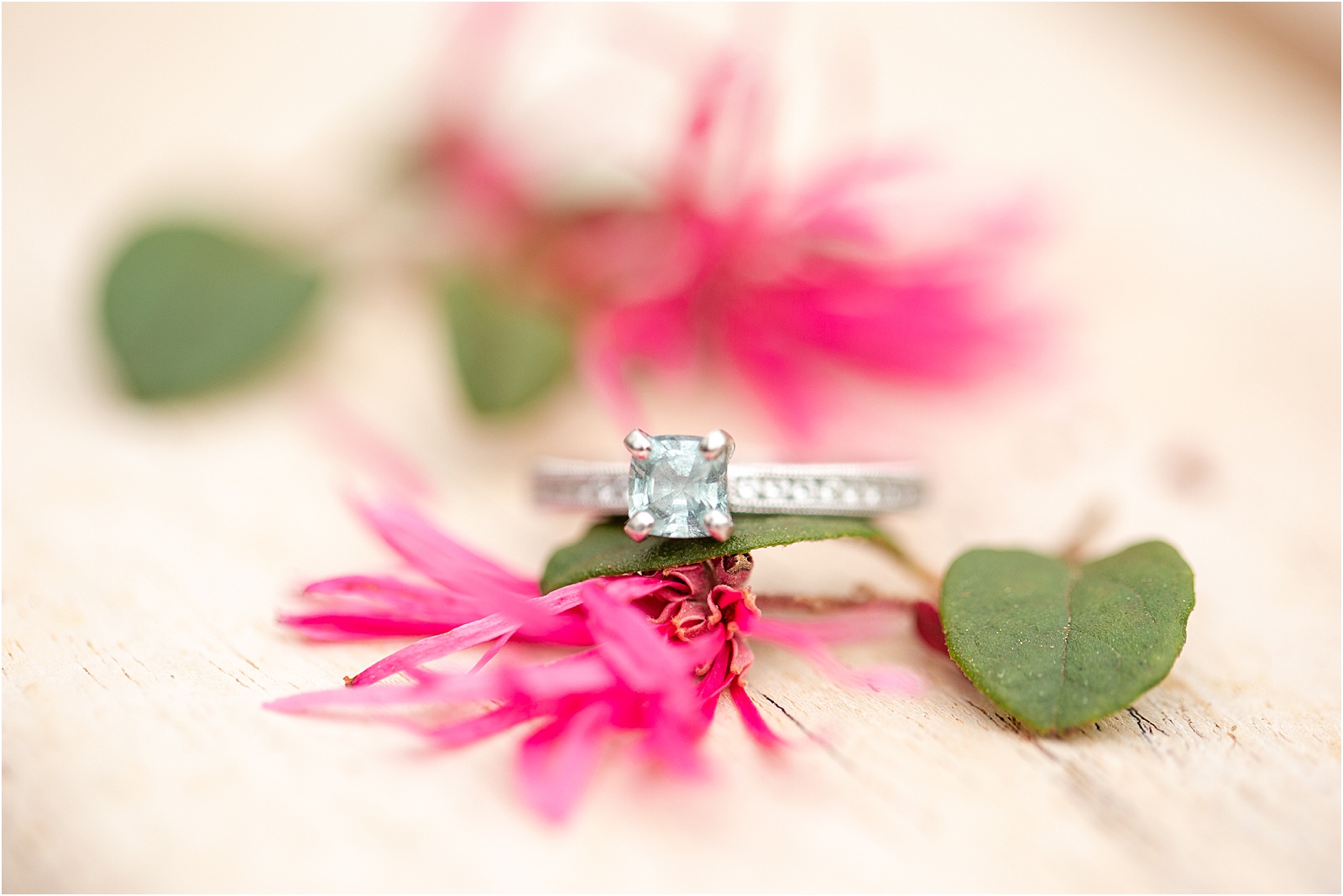 Diamond ring in pink flowers