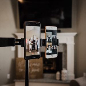 pictures on a phone of a zoom wedding