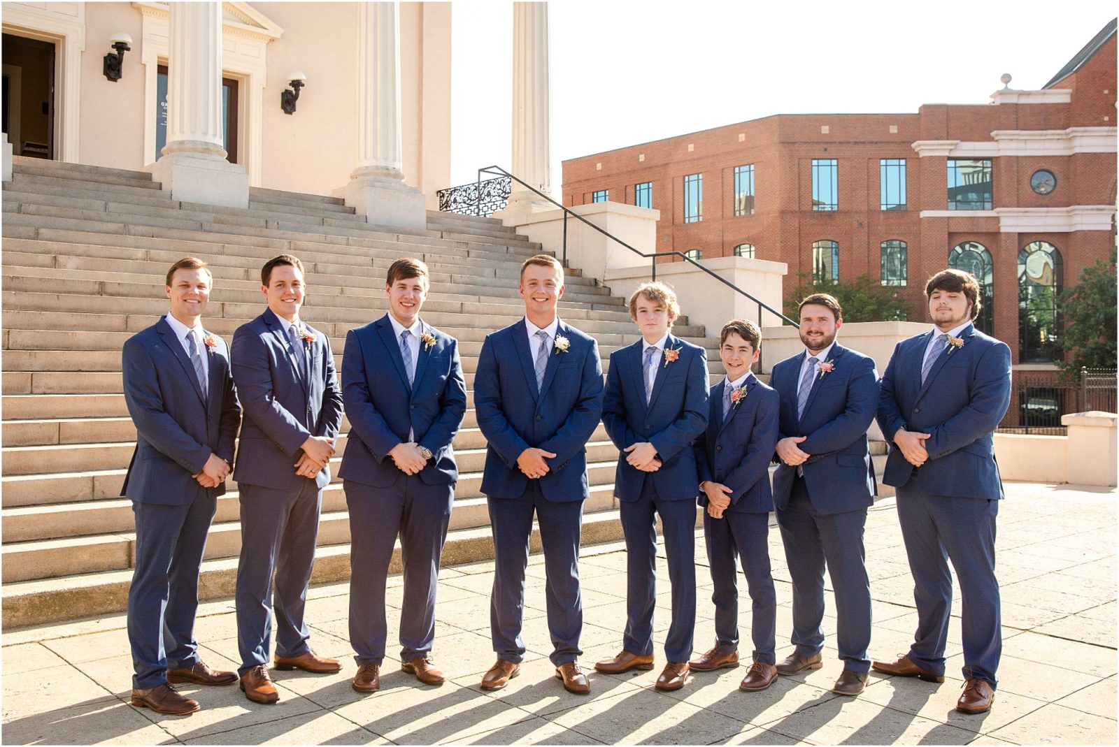 men in wedding blue suits