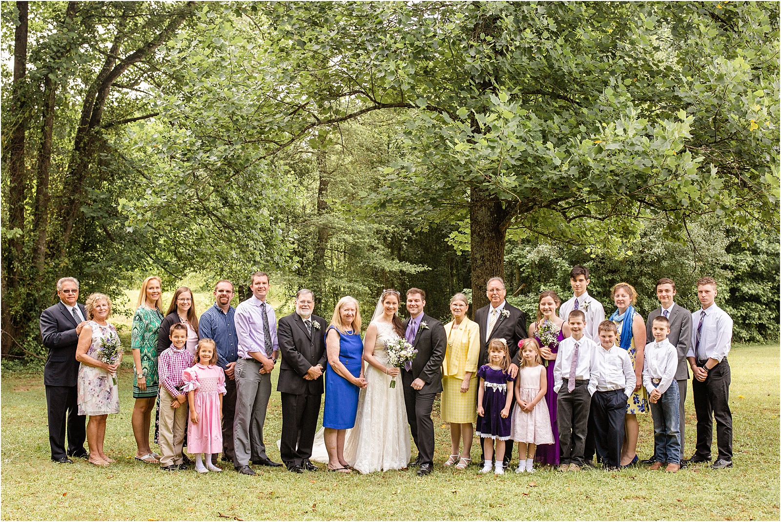 family posing for wedding photos