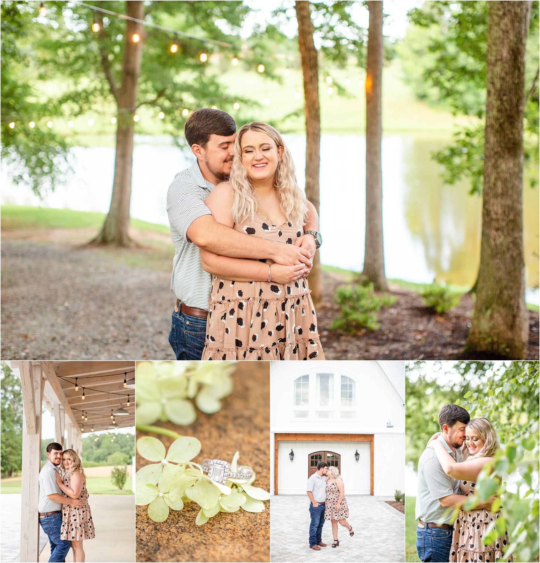 man and woman taking engagement session pictures at Heyward Manor in Iva SC