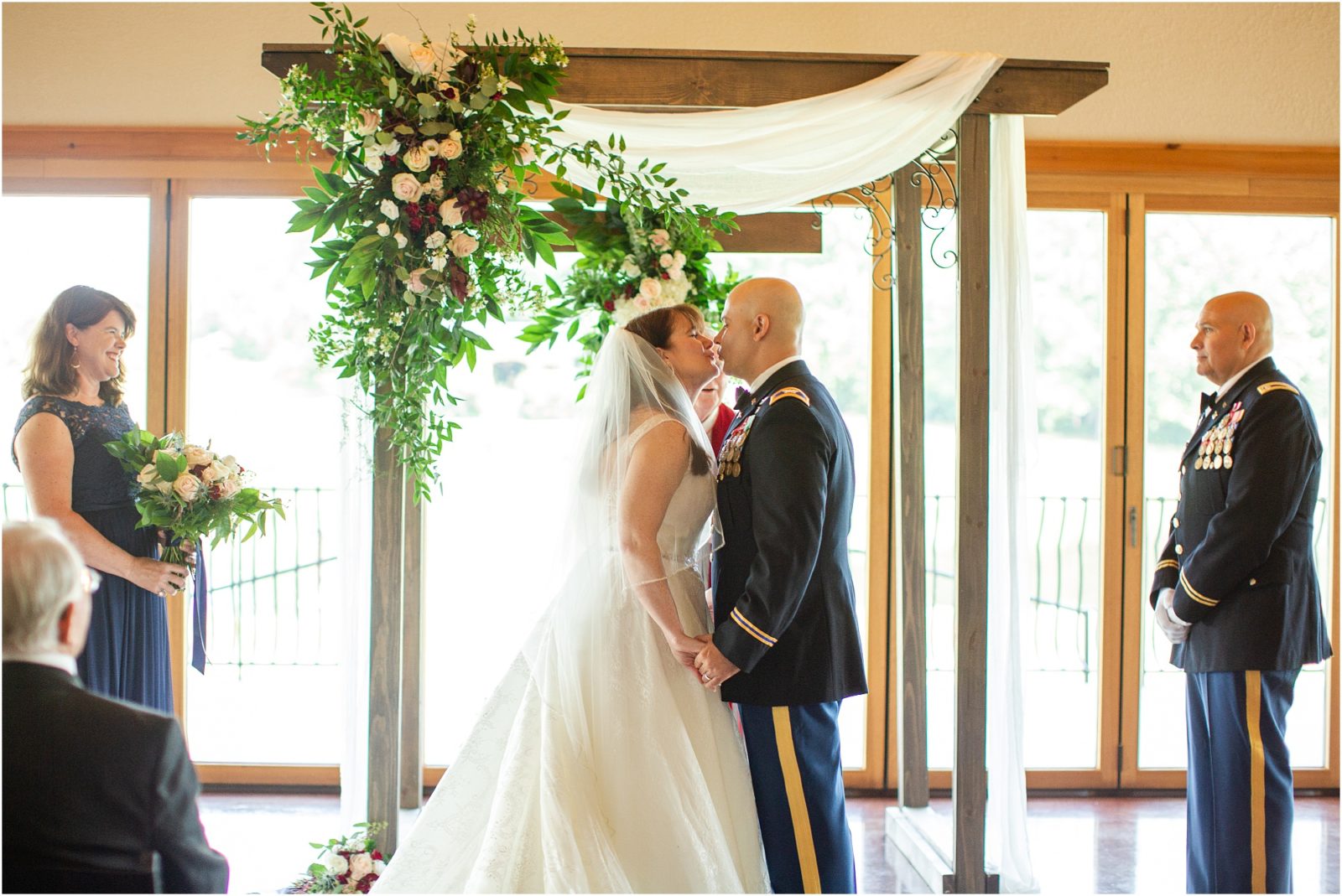 First kiss between bride and husband