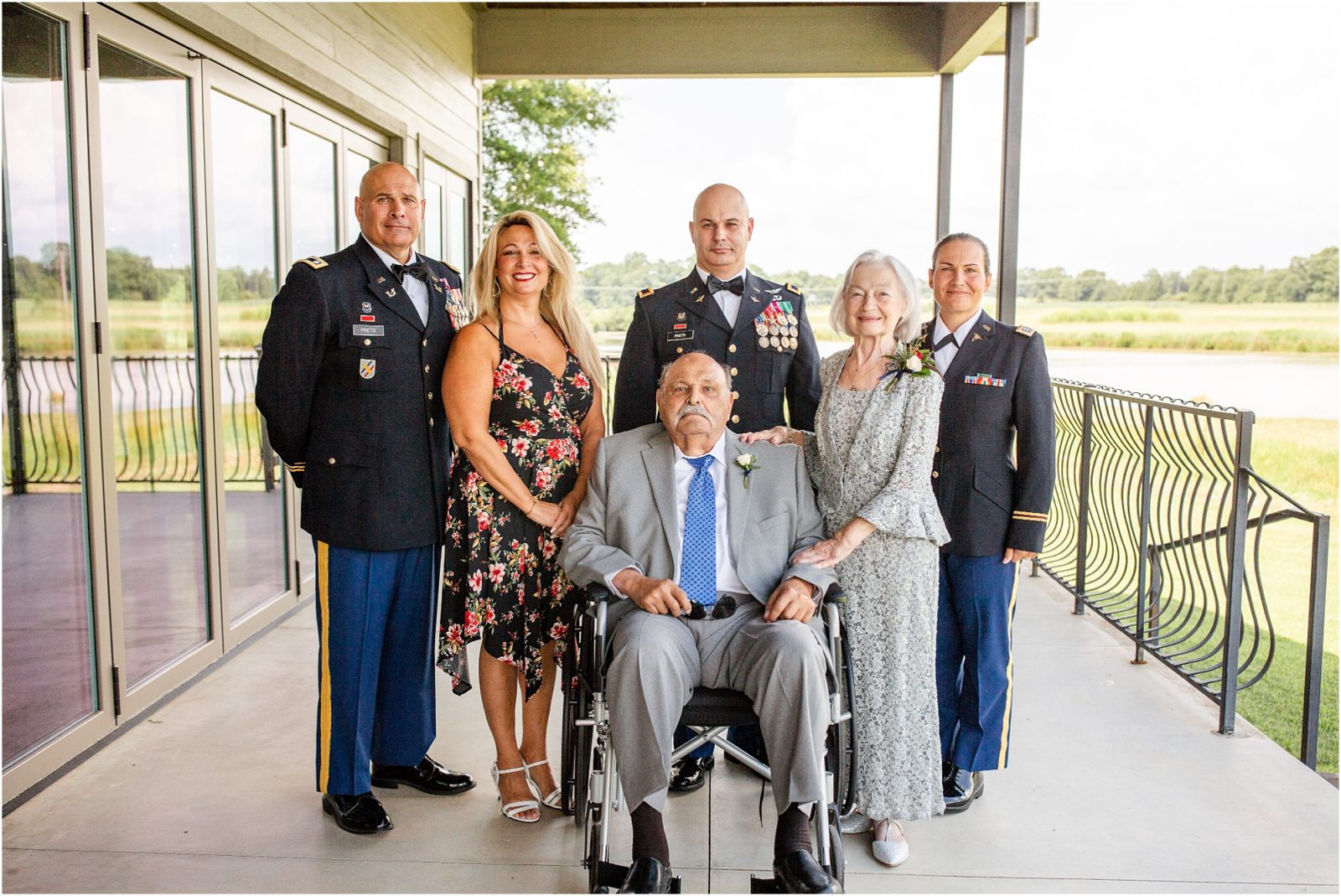 Military family on venue porch