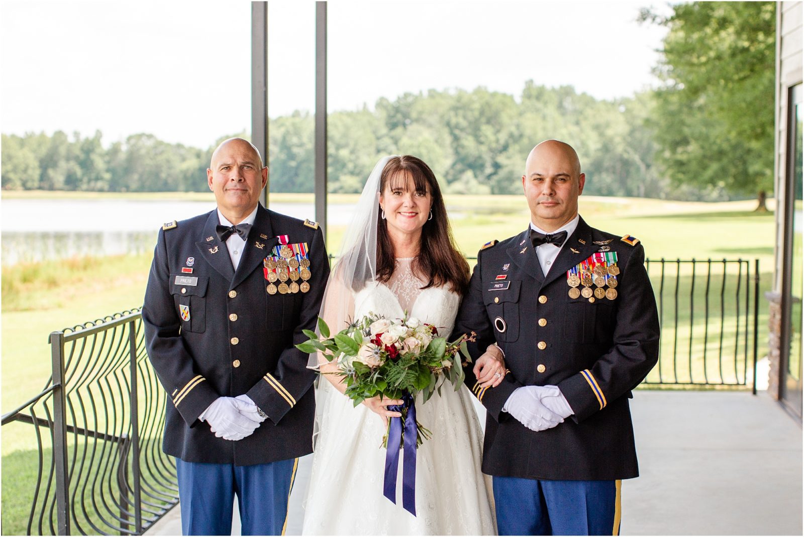 Men in military dress with bride