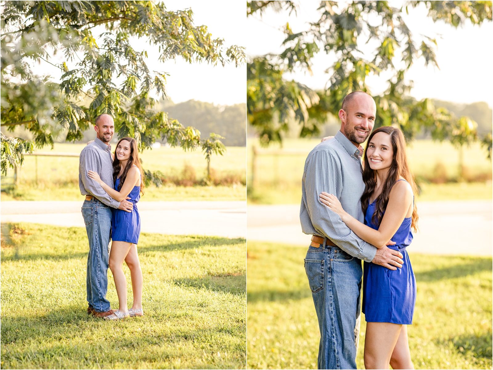 Couple taking engagement pictures on Anderson farm