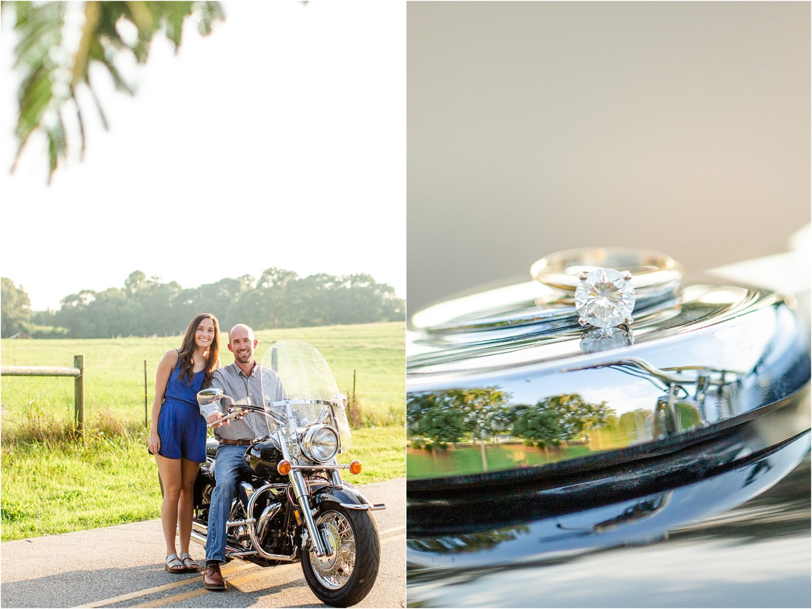 Engaged couple on a motorcycle