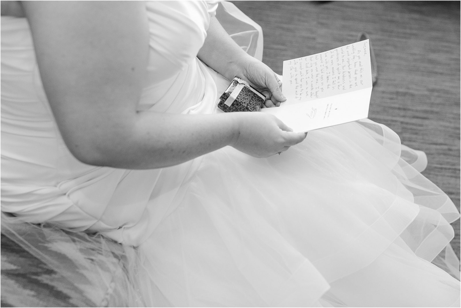 Bride reads note from Groom