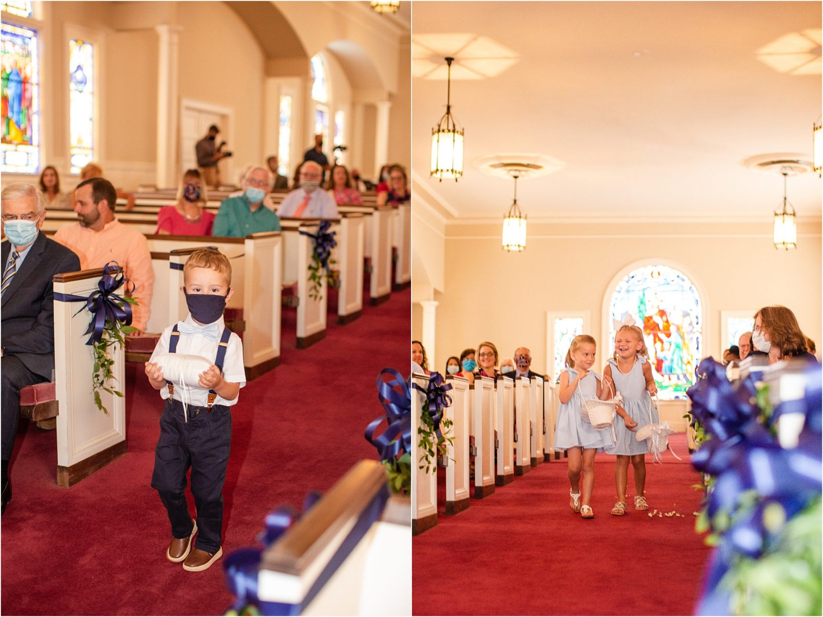 Ring bearer and flower girls at church wedding