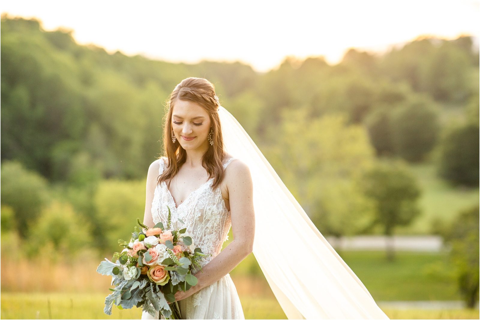 Bride in Greenville at sunset
