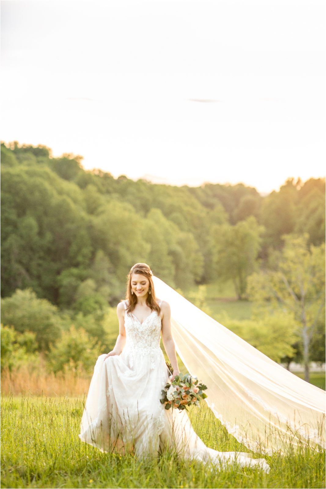 Greenville SC Bride walking in a field