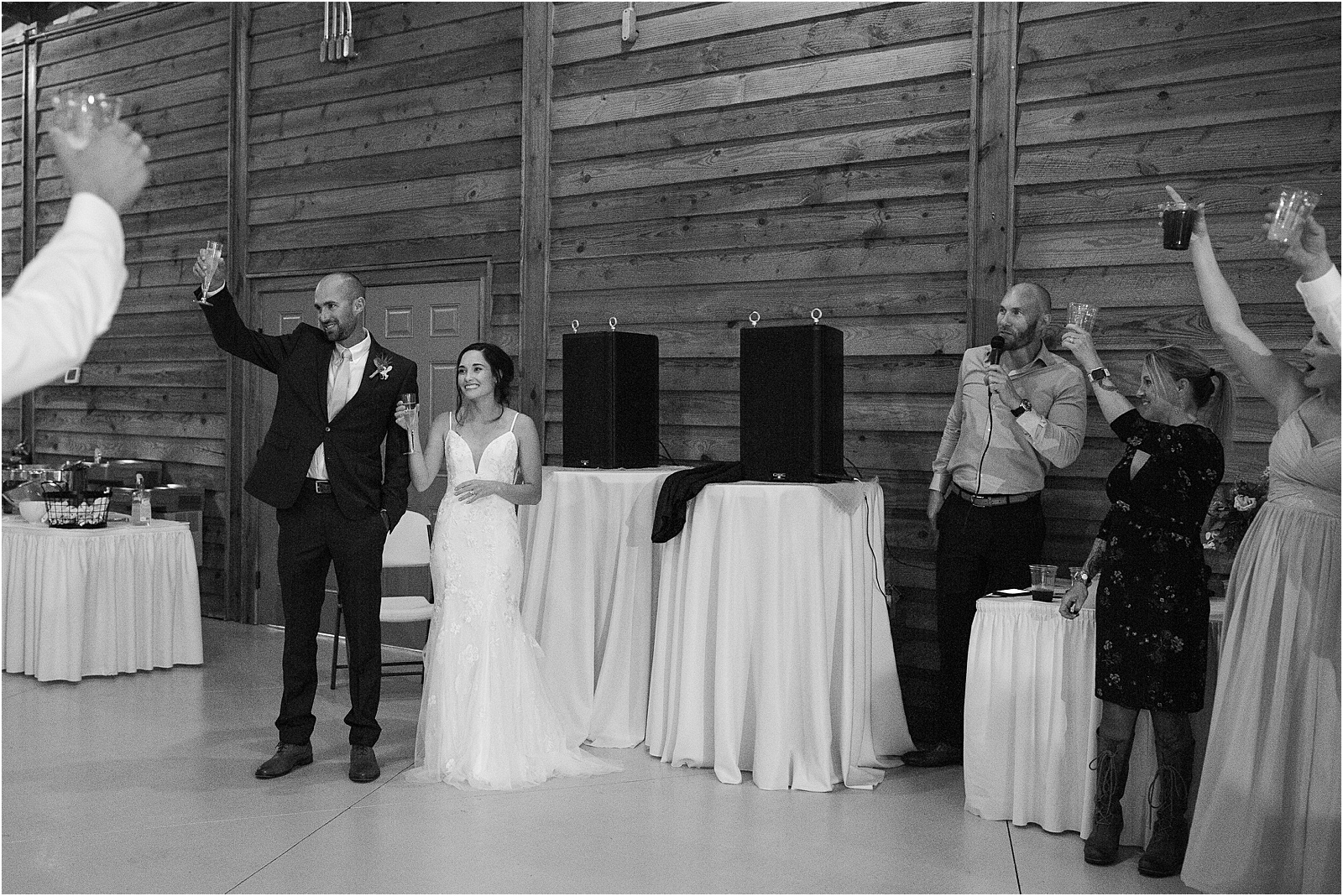 Groom gives toast at wedding reception