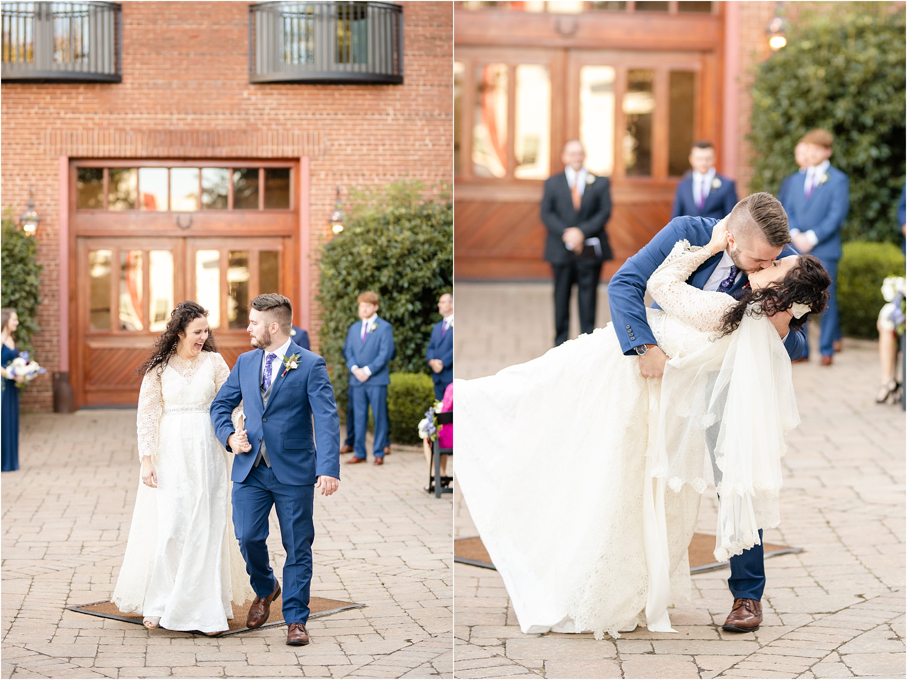 Groom dips bride after getting married