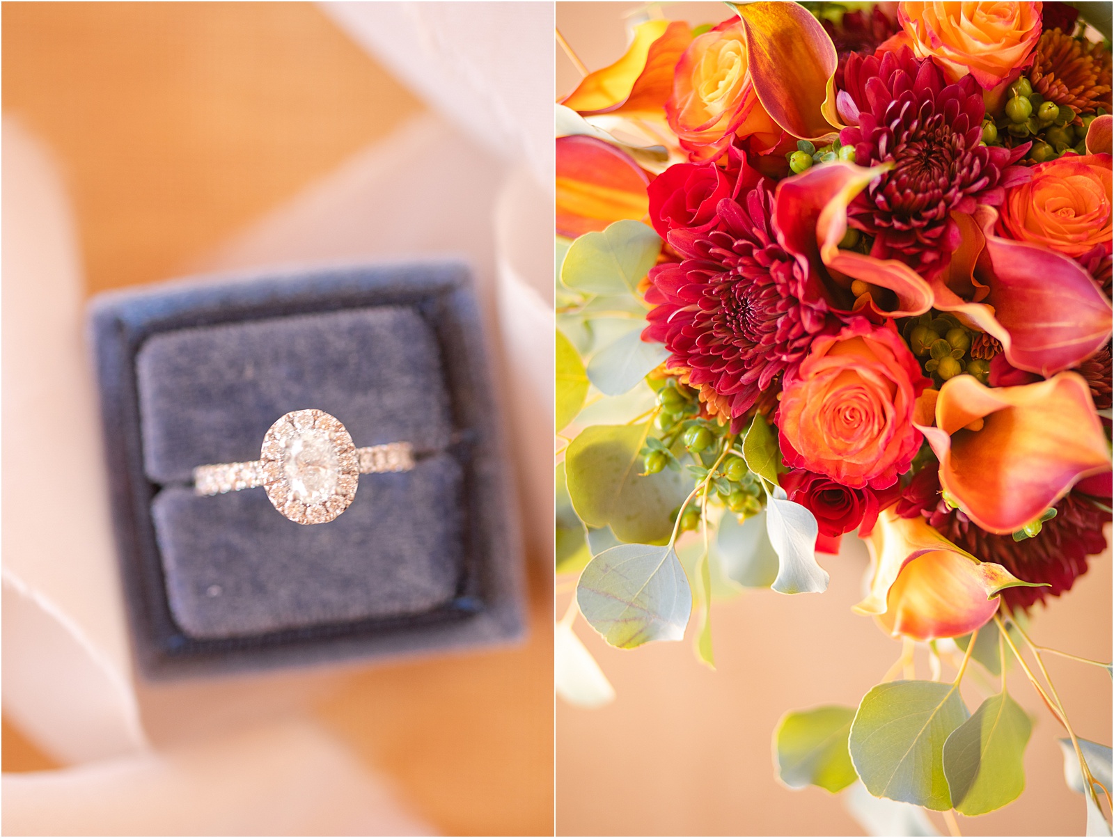 Diamond engagement ring with bridal flowers