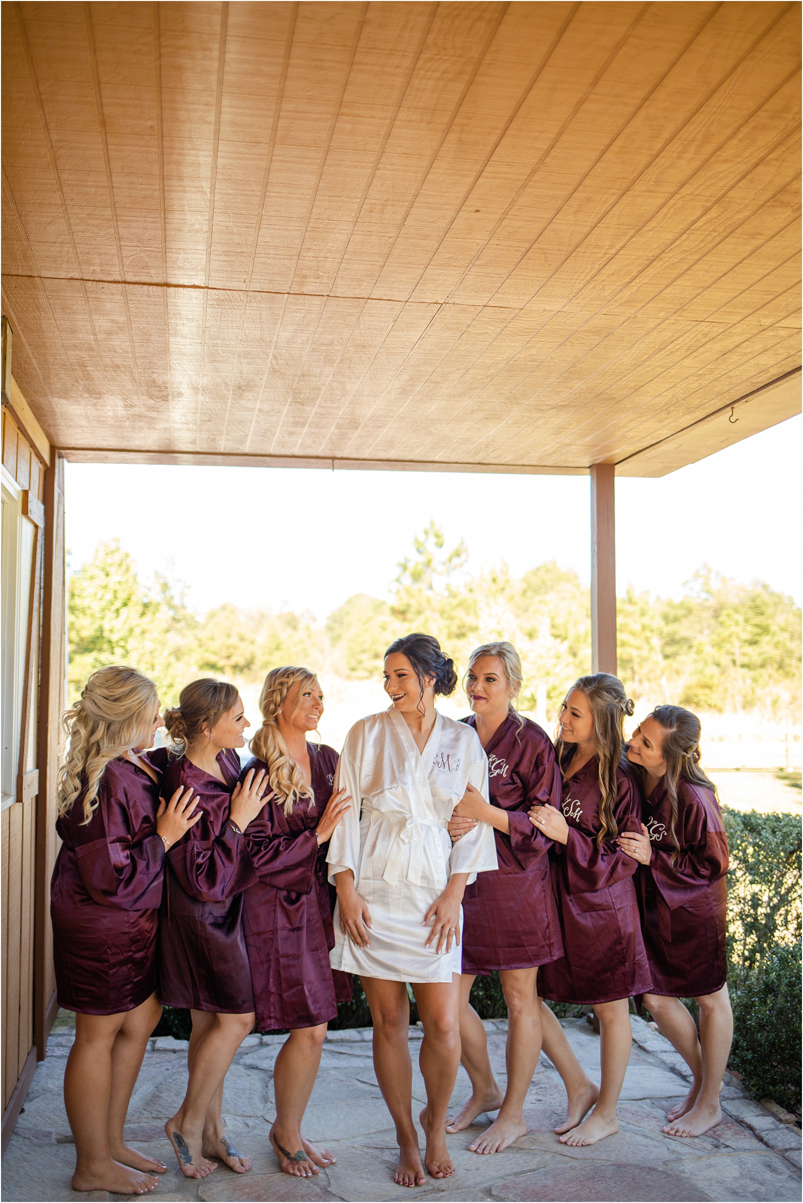 Women in dress robes before getting ready for wedding