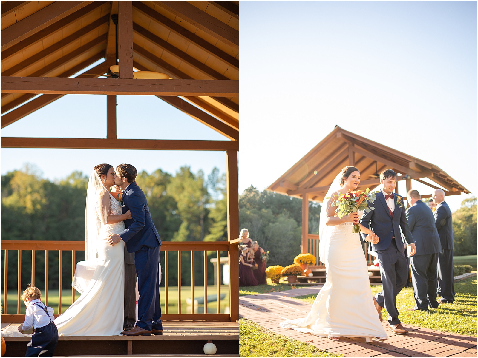Couple shares their first kiss as a married couple at Columbia Barn Wedding venue