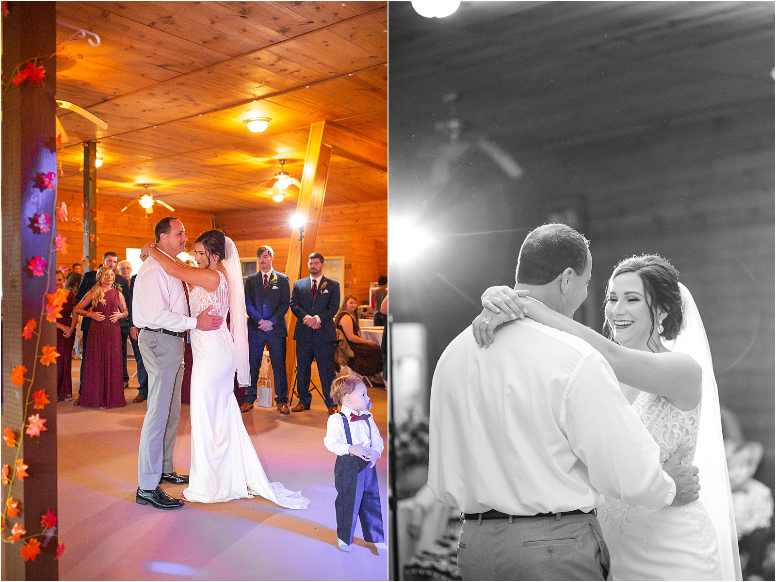 Father daughter dance at a barn wedding venue