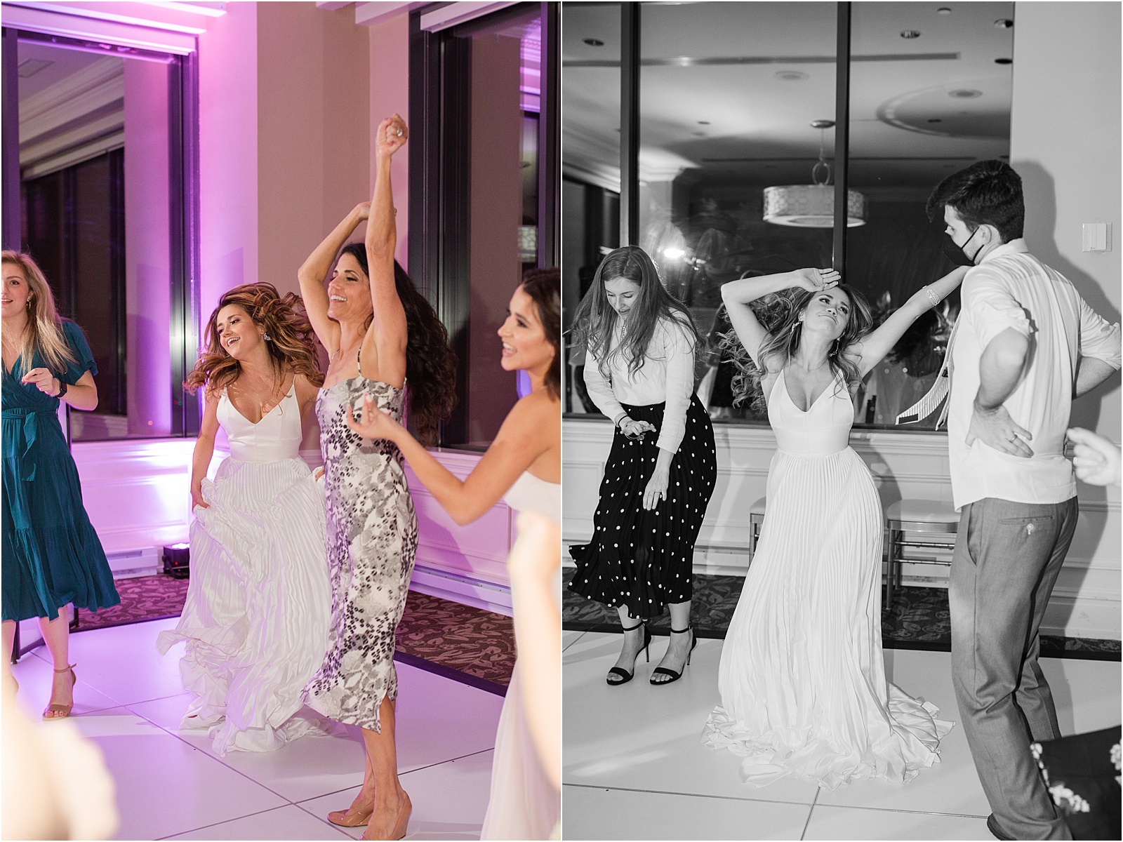 bride dancing with arms in air at reception