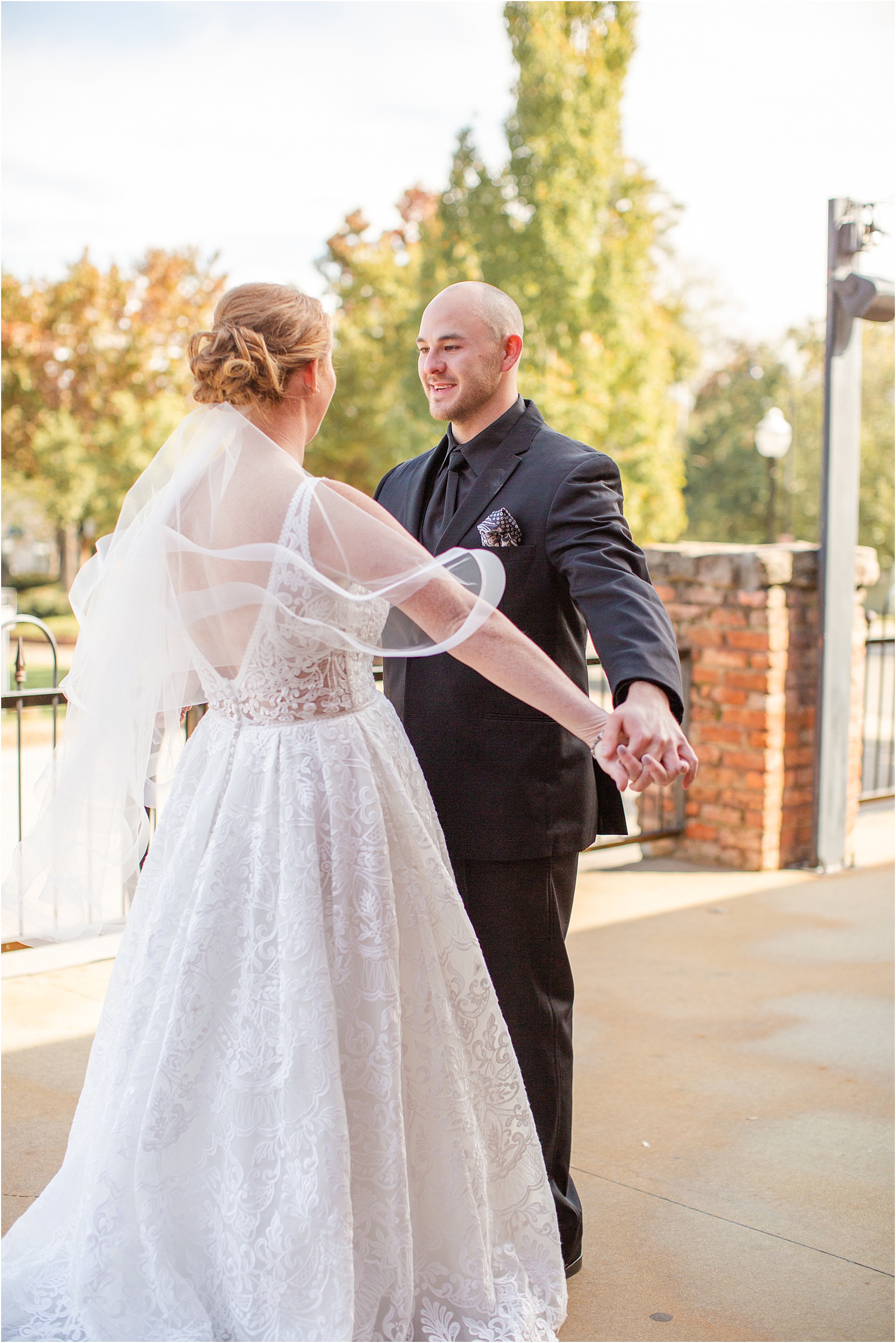 groom shares first look with his bride in Greenville, SC