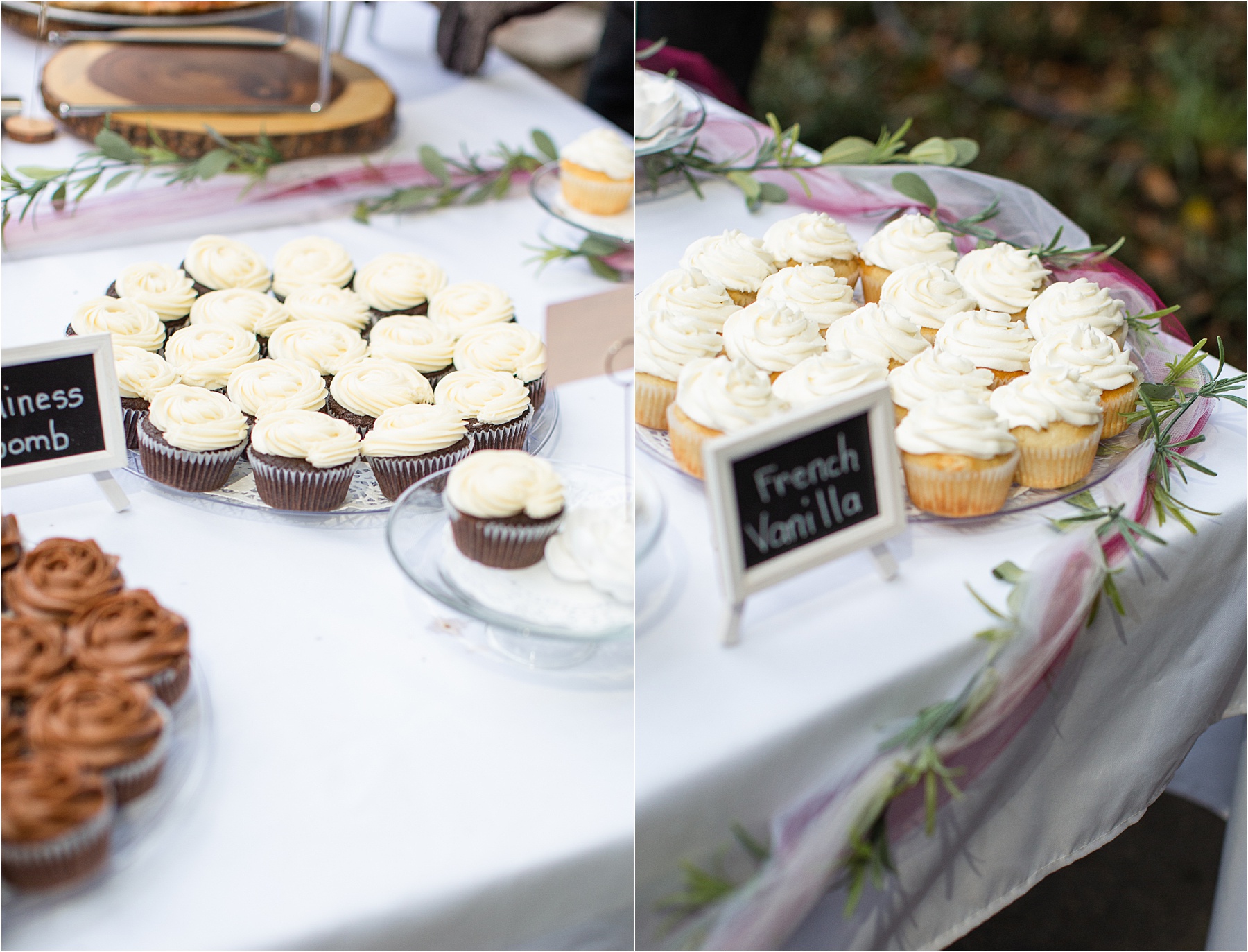 chocolate and vanilla cupcakes at a wedding reception