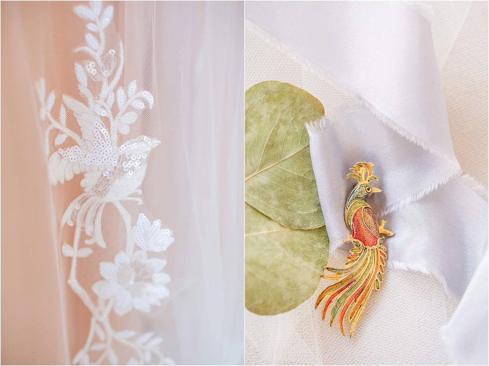 wedding veil with bird pin