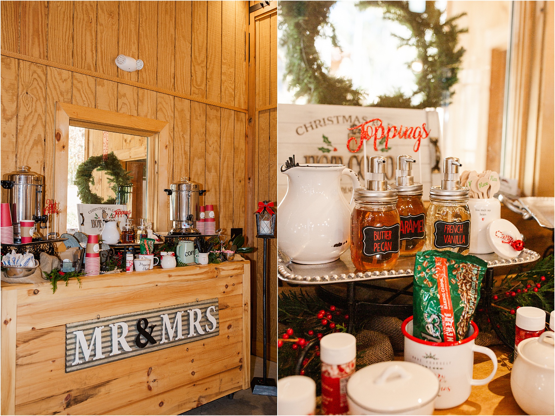 a Christmas coffee station at a wedding