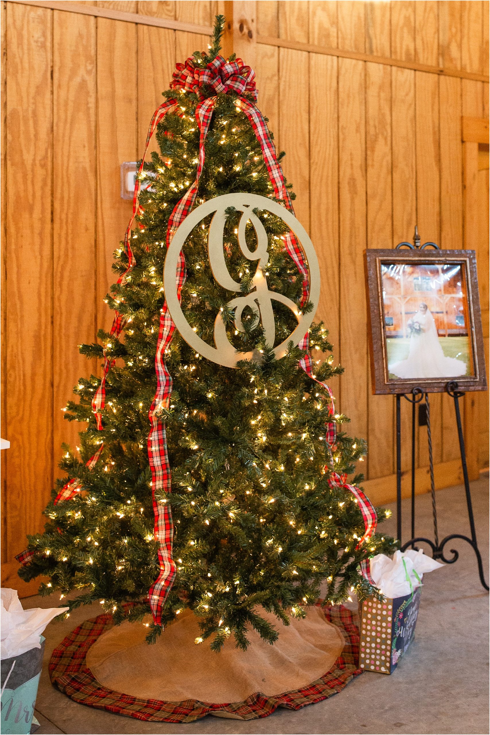 Christmas tree decorated at a wedding reception
