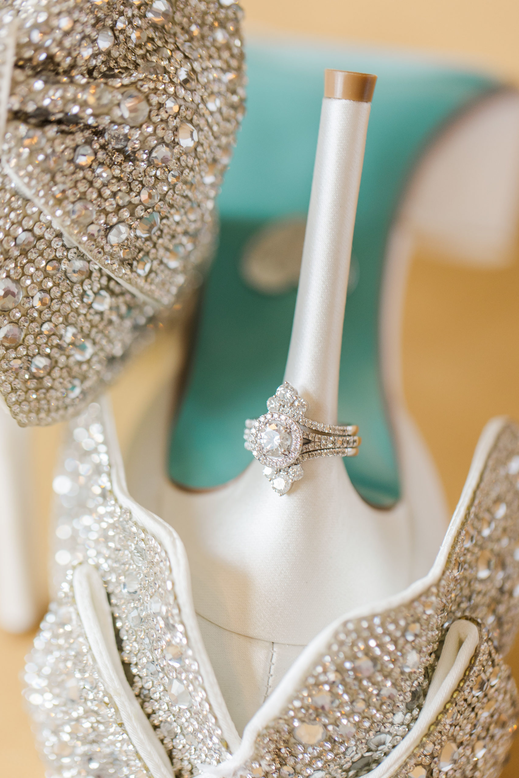 bridal shoes with ring on heel