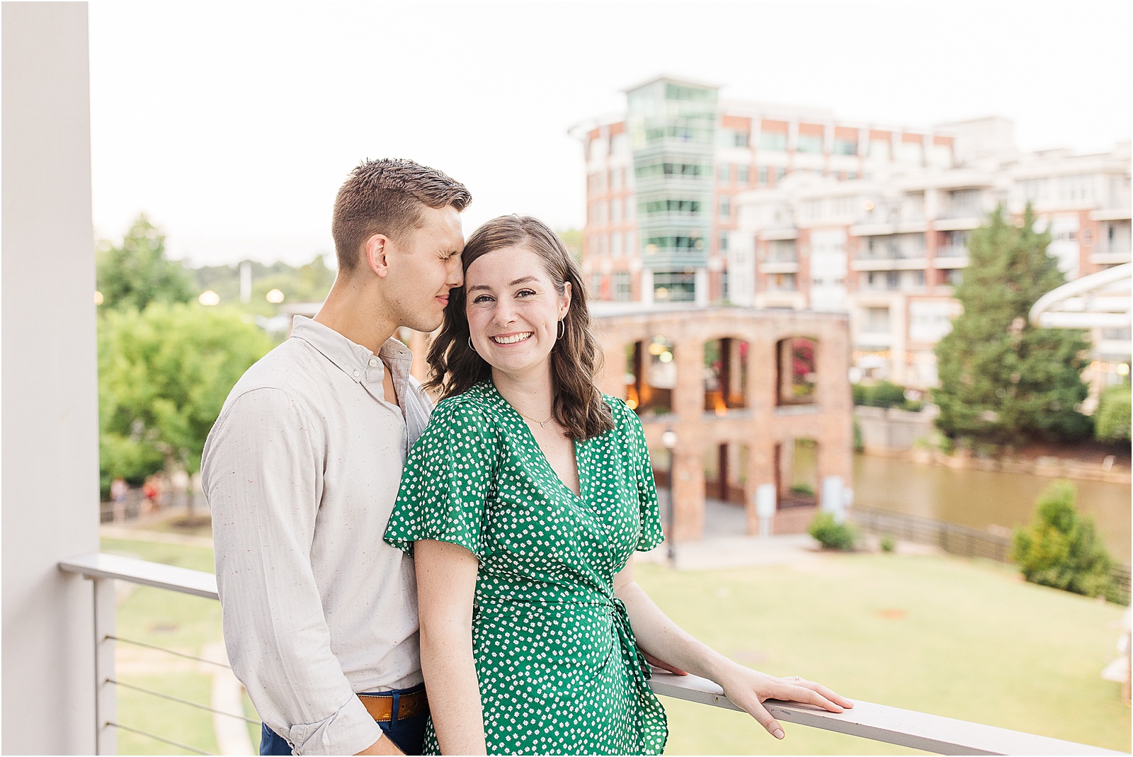 couple in love posing in downtown greenville, sc